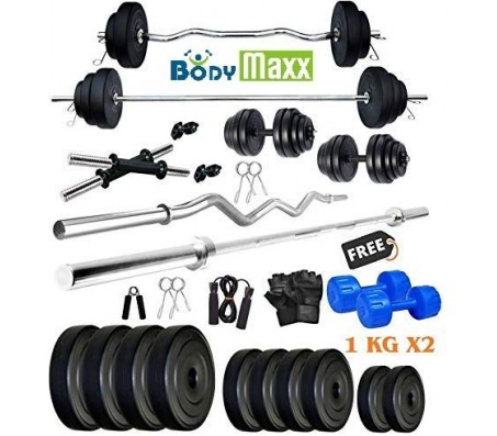 Body Maxx 60 Kg PVC Weight Plates, 5 and 3 ft Rod, 2 D. Rods Home Gym Equipment Dumbbell Set.